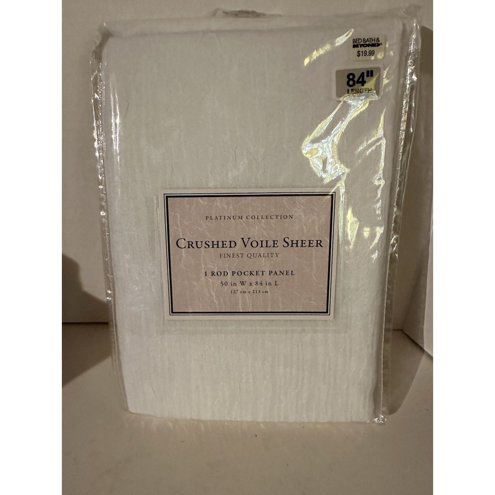BED BATH & BEYOND WHITE CRUSHED VOILE SEMI SHEER 2 PANELS CURTAINS 50 X 84 NEW